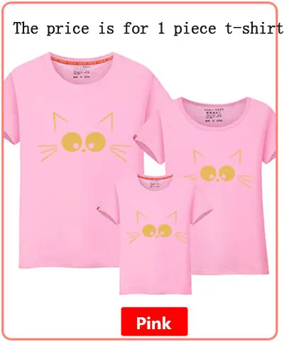 Одинаковая одежда для мамы и дочки, 1 предмет Милая одежда для всей семьи с принтом кота, Одинаковая одежда для детей и родителей футболки для мамы и дочки - Цвет: Pink