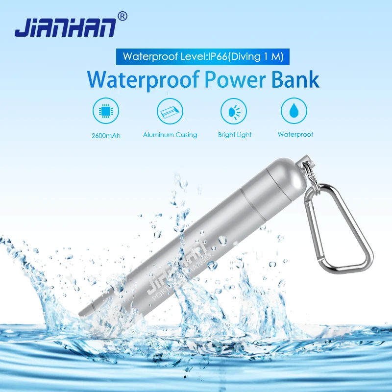 

2600mAh Waterproof Power Bank Portable Charger External Batteries With LED Light for Samsung Xiaomi Mobile Phone Charger