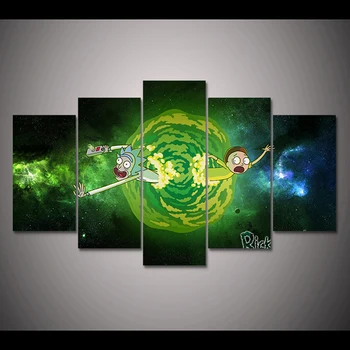 

Modern Framework Wall Art Poster Home Decoration 5 Panel Rick And Morty Living Room Canvas HD Print Modular Pictures Painting