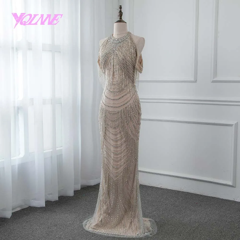 Gorgeous Rhinestones Evening Dress Long Mermaid Slit Back Prom Gown Vestido De Festa Pageant Dresses 2019 YQLNNE Gorgeous Rhinestones Evening Dress Long Mermaid Slit Back Prom Gown Vestido De Festa Pageant Dresses 2019 YQLNNE