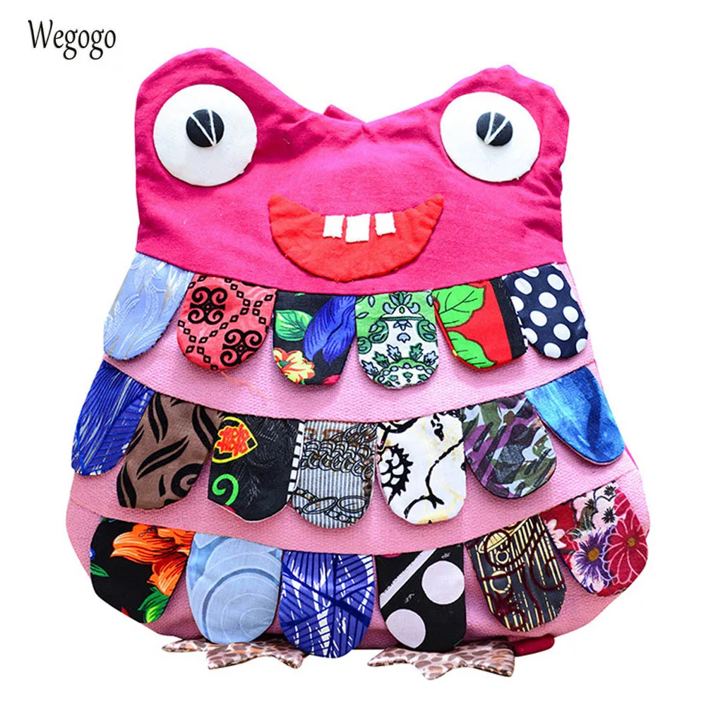 

2018 New Cute Frog Bag National Mini Canvas Backpack Vintage Ethnic Cloth Shoulder Bag Handmade Small Animal Travel Beach Bags