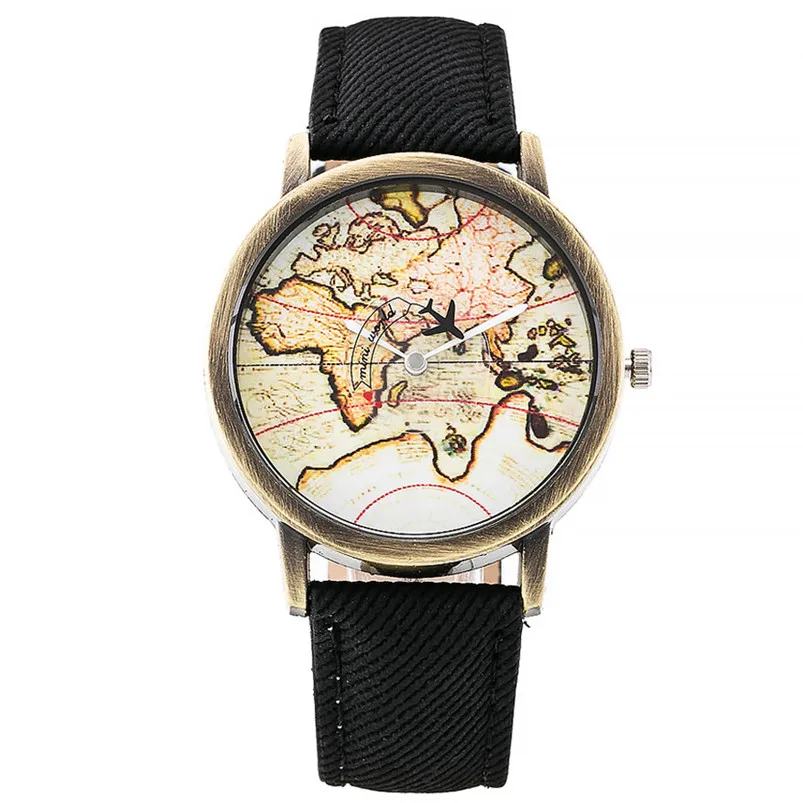 

Vintage Leather Quartz Women Watch Fashion Casual Men Wrist Watch Ladies World Map Aircraft Watches Relogio Feminino 5N