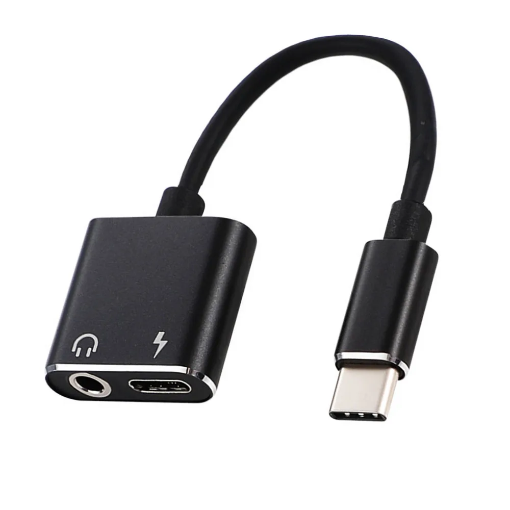 Новинка 2 в 1 usb type C до 3,5 мм разъем для наушников адаптер для Letv Xiaomi Aux аудио кабель зарядное устройство для наушников зарядка USB-C конвертер - Цвет: Черный