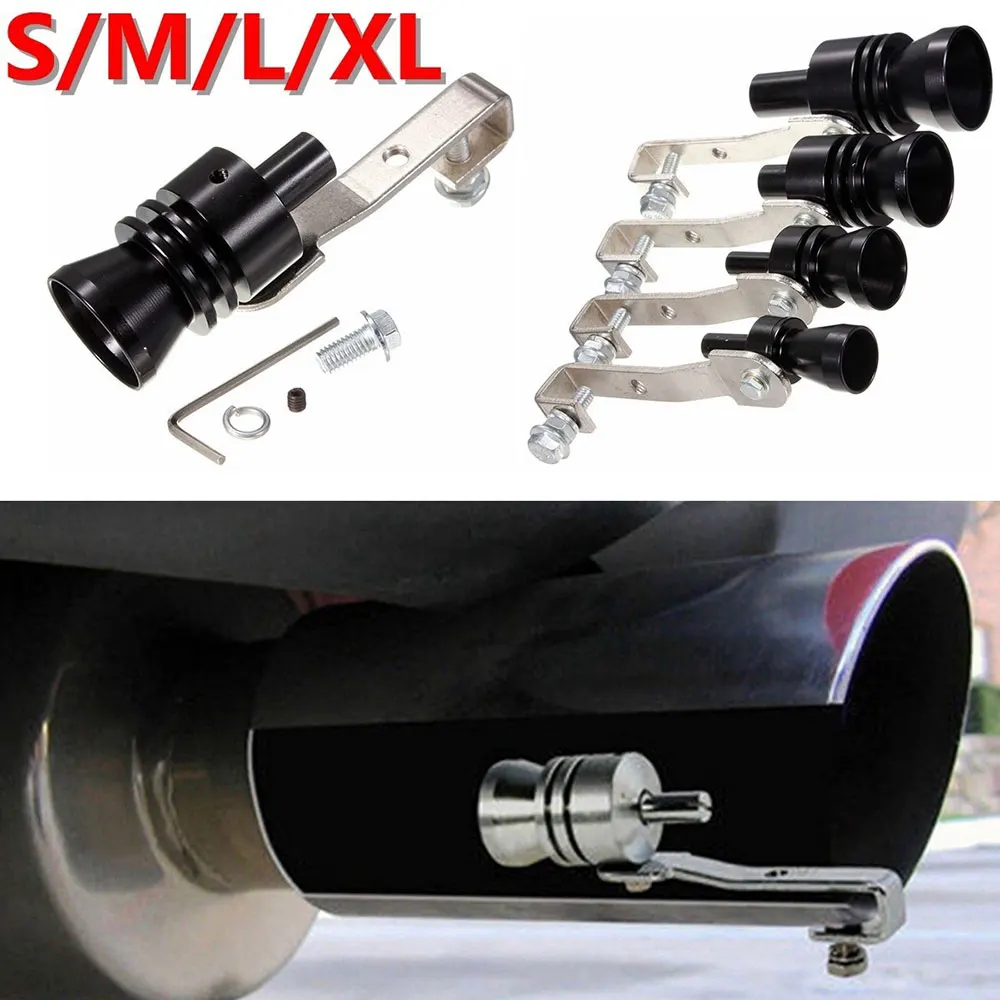 

S/M/L/XL Car Turbo Sound Exhaust Muffler Whistle Fake Blow Out Valve Auto Decoration Accessories Best Gifts Black Aluminum Alloy