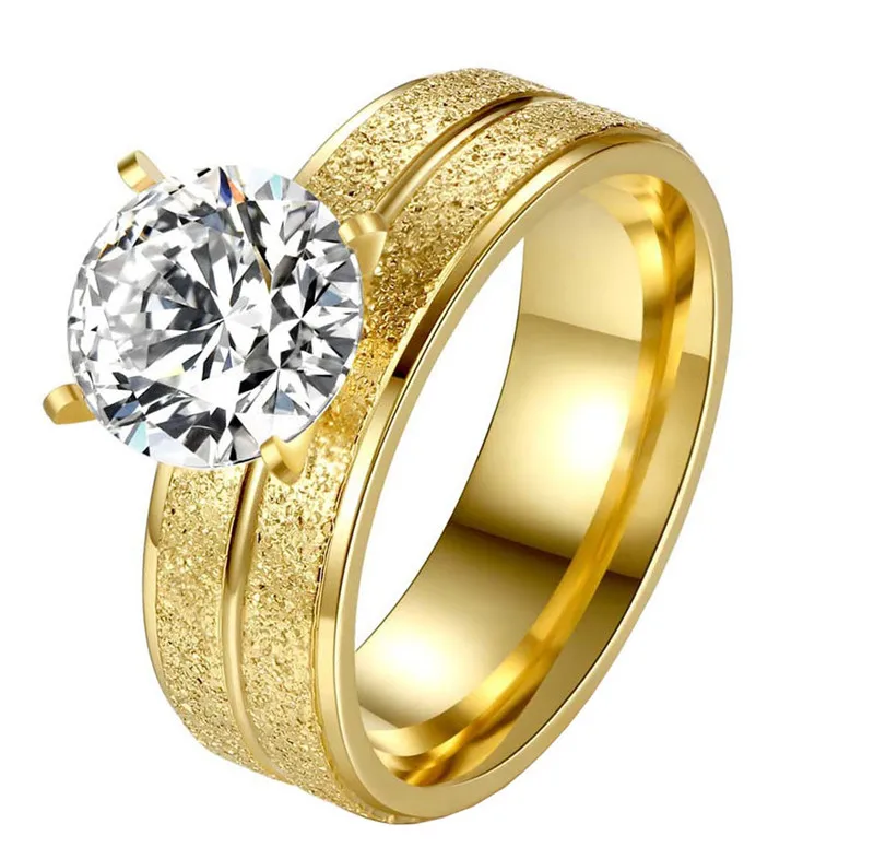 Дизайн Нержавеющая сталь пару кольцо золотой дважды гребли матовые женские Для мужчин кольцо кристалл циркона обручальное кольцо