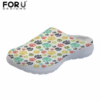 

FORUDESIGNS Colorful Paws Printed Fashion Ladies Sandals Breathable Mesh Home Casual Sandals for Female Women's Slippers Summer