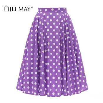 

JLI MAY Vintage Polka Dot Midi Skirt Women Retro Office Elegant Party Formal A-Line Skirts Womens Clothing 50s Autumn Summer