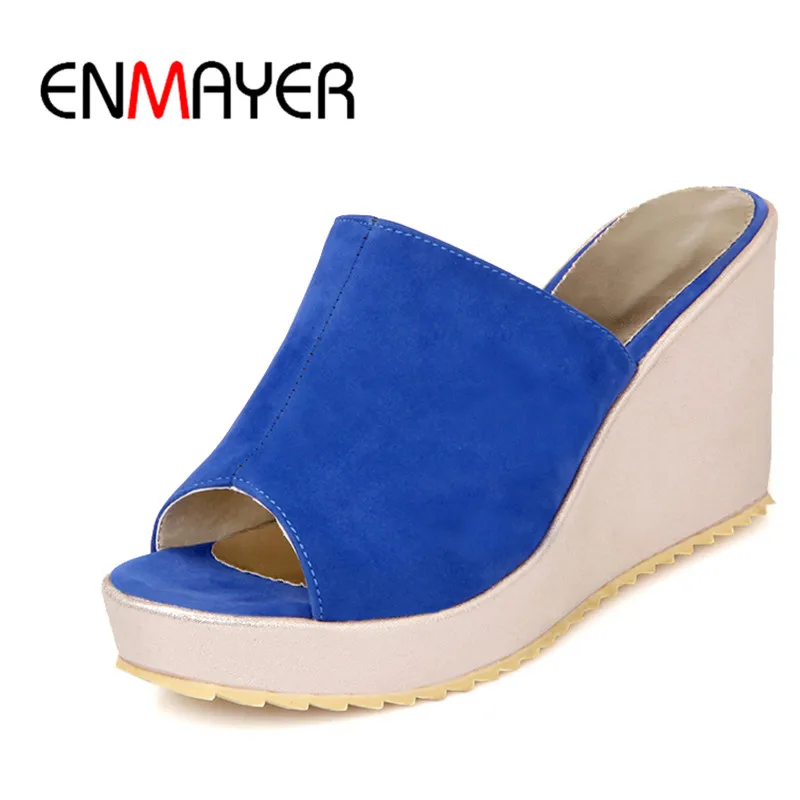 

ENMAYERW Women Pumps Shoes Slip on Peep Toe High Heels Large Size 34-43 Wedges Platform Casual Solid Dress Shoes Women Slippers