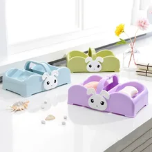 Cheap Bathroom Soap Dishes Box Holder Cute Double Lattice Portable Soap Box Creative Handle Drain Soap Dish Bathroom Accessories