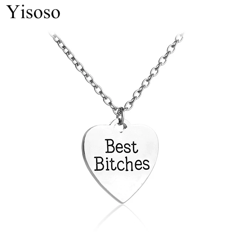 

Yisoso New Style Fashion English letters " Best Bitches" Love Heart Pendants Necklace Funny April Fools' Day