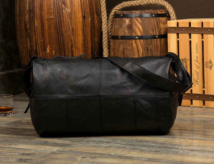 Новинка, мужская сумка для путешествий, натуральная кожа, мужские дорожные сумки, черная сумка на плечо, круглая сумка-мешок, сумка-тоут