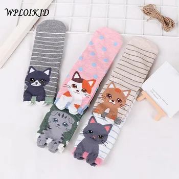 

[WPLOIKJD]Japanese Fashionable Sweet Lovely Female Women Socks 2018 Cartoon Kawaii Cat Socks Dot Striped Cotton Funny Socks