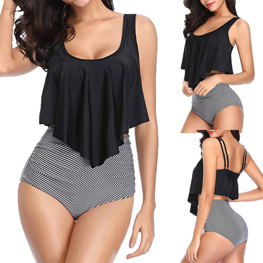 SAGACE одежда, сексуальный купальник для женщин и девушек, хит, Летний Пляжный черный купальник, купальный костюм, высокая талия, пуш-ап, пляжная одежда