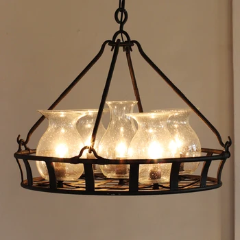 

American Vintage Glass Bottle Basket Pendant Lights Fixture Retro Droplights Home Indoor Lighting Foyer Dining Room Pendant Lamp