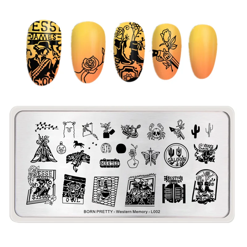 

BORN PRETTY Rectangle Stamping Plates Flower Animal Image Mixed Pattern Stainless Steel Nail Stamp Template Western Memory Theme