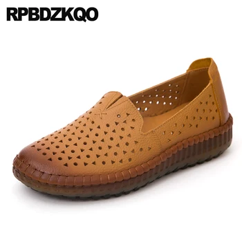 

hollow out designer shoes china white plain breathable large size ladies round toe chinese slip on flats women 2018 summer brown