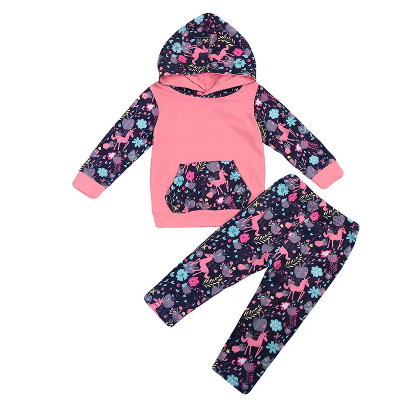 

Unicorn 2018 Pony Horse Winter Outfits For Newborn Baby Girl Set Children Cotton Clothes Hooded Coat Tops+Pants Autumn New