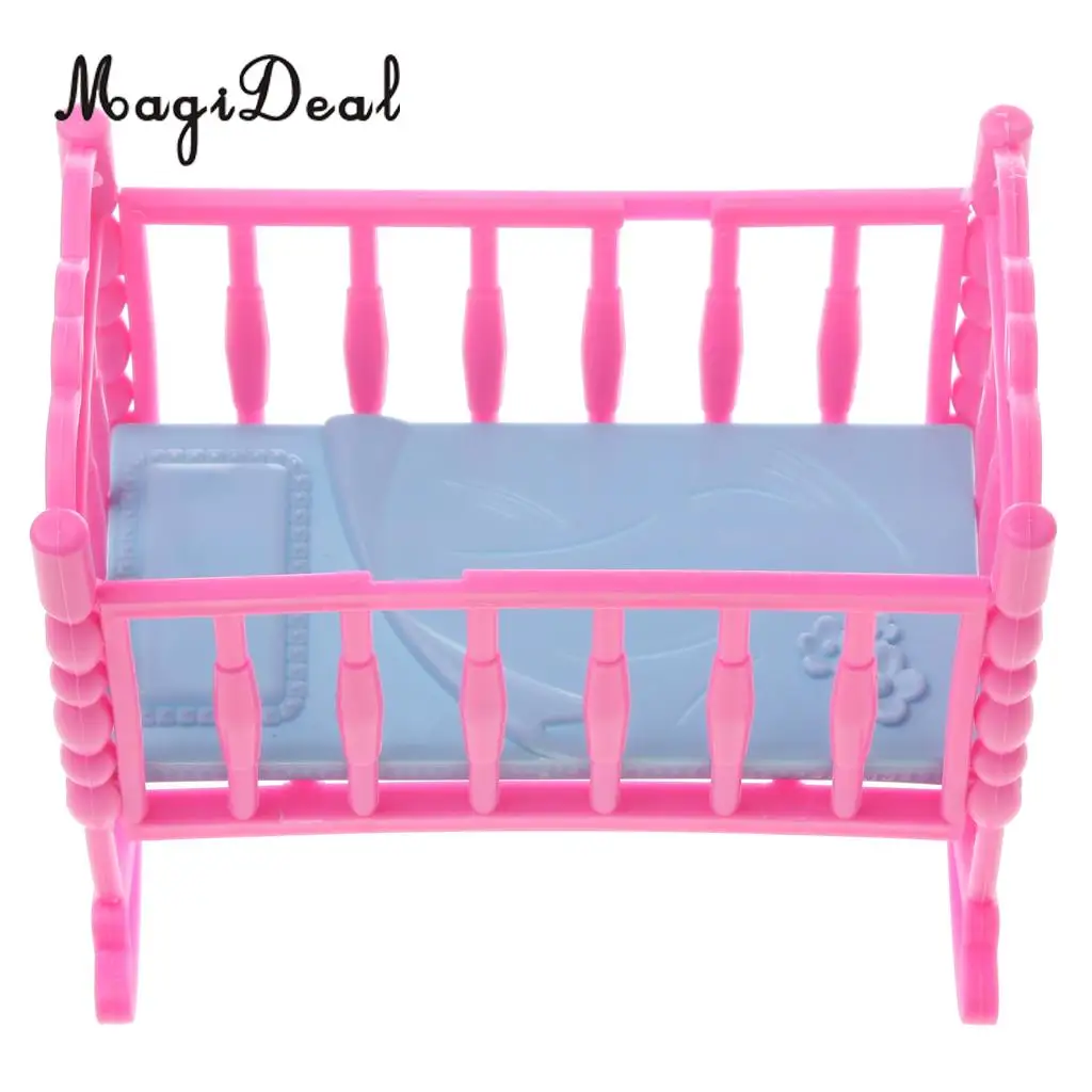 MagiDeal Lovely 1Pc Pink Baby Rocking Bed Bedroom Furniture Home Acce for Barbiedolls Doll House Dec Children Pretend Game Toy