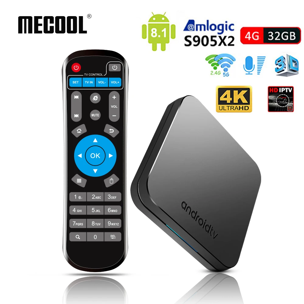 MECOOL KM9 Android 8,1 ТВ коробка 4G DDR4 32G ROM Android USB 3,0 ТВ коробке 2. 4G/5 г Двойной Wi-Fi Bluetooth 4 К Smart ТВ Box Media Player