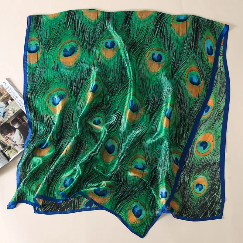 Женские шарфы с зеленым павлином, шелковые шали и палантины, шарфы из пашмины, женские пляжные шарфы, Женский хиджаб, новинка