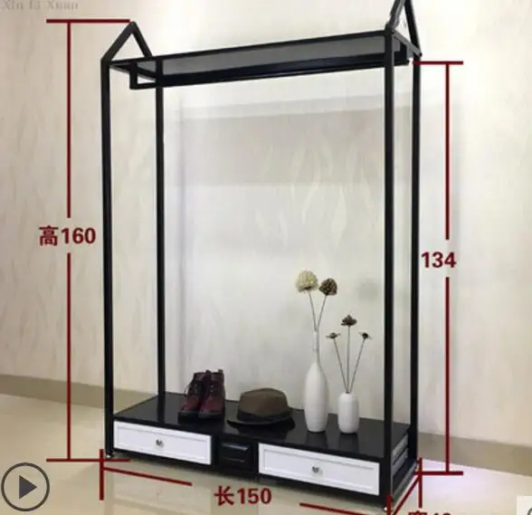 Clothing store hanger display stand floor-standing men and women loading shelves with cabinet display rack side hanging in the i