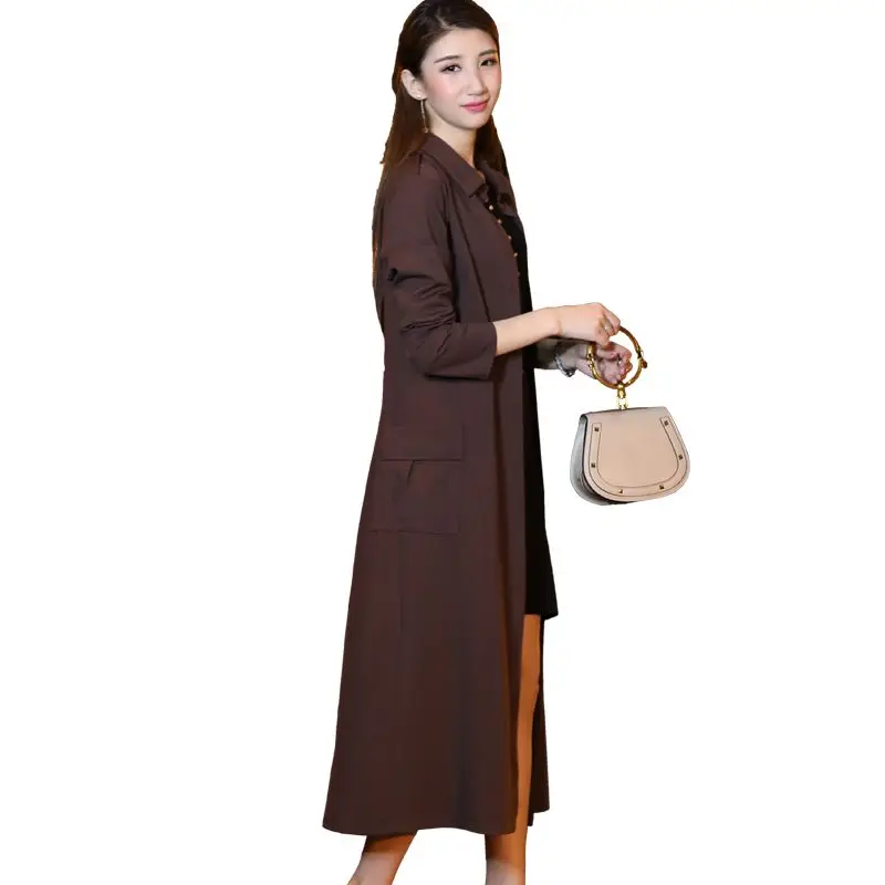 

2019 Spring Autumn New Women Solid Shirt Windbreaker Coat Female Long Sleeve Trench Overcoat Ladies Casual X-Long Clothes M237