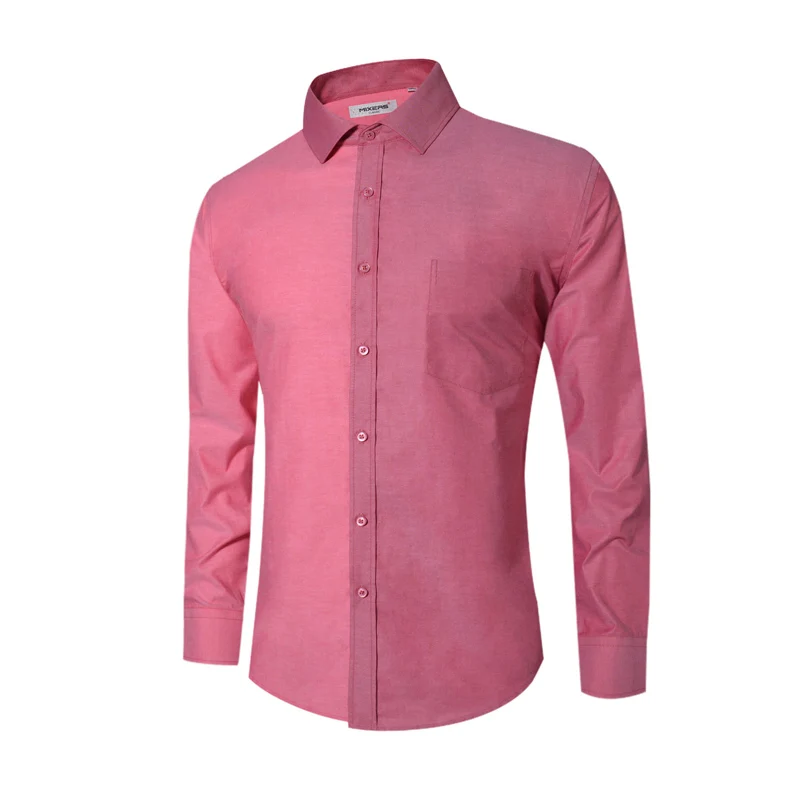 Роскошная брендовая Повседневная рубашка Для мужчин с длинным рукавом Регулярный Для мужчин; Хлопковое платье рубашки офис Повседневное Формальные Для мужчин рубашка Camisa социальной - Цвет: Pink