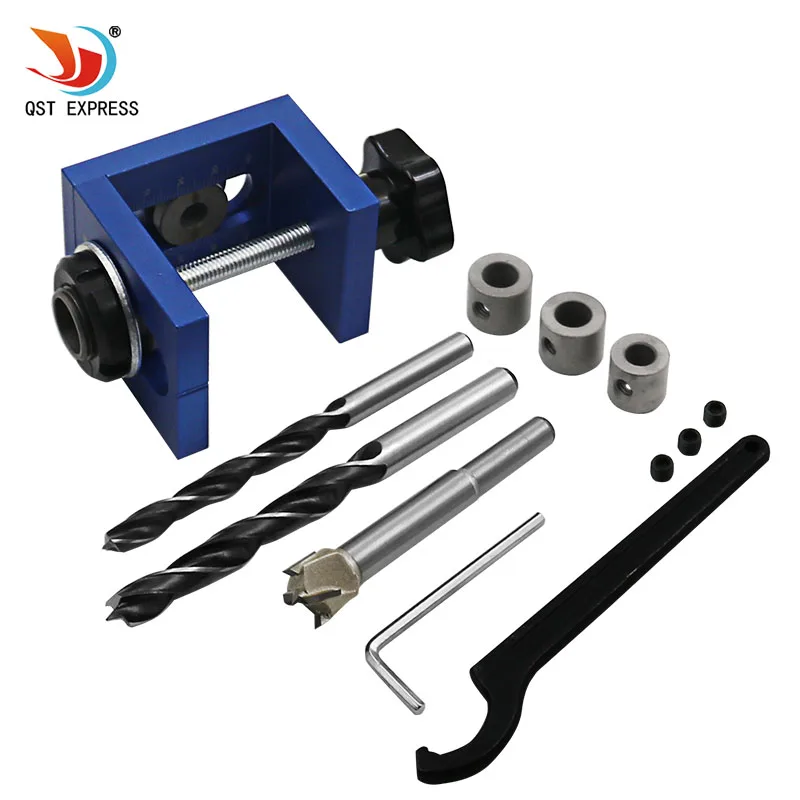 Woodworking Pocket Hole Locate Punch Jig Kit + Step Drilling Bit Wood Tools Set in Hand Tool