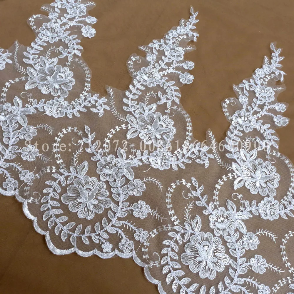 

Beautiful large width lace 5 yards off white/pure white sequins cord lace trim 42cm width wedding dress lace trimming