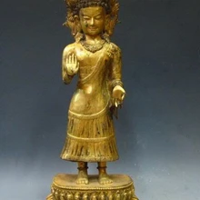 Bi003201 1" Непал храм Pure Bronze 24 К Gild Тантрический Будда Шакьямуни Статуя