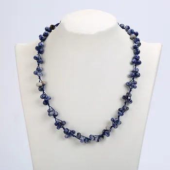 

Natural Stone Crystal Blue Woven Necklace Women Handmade Bead Chain Popular Boutique Energy Amber Viking Moon Scarf Gun Necklace