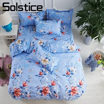 

Solstice Home Textile Light Blue Flower Bedding Sets Kid Teen Girls Bedlinen Duvet Cover Sheet Pillowcase King Queen Twin 3/4Pcs