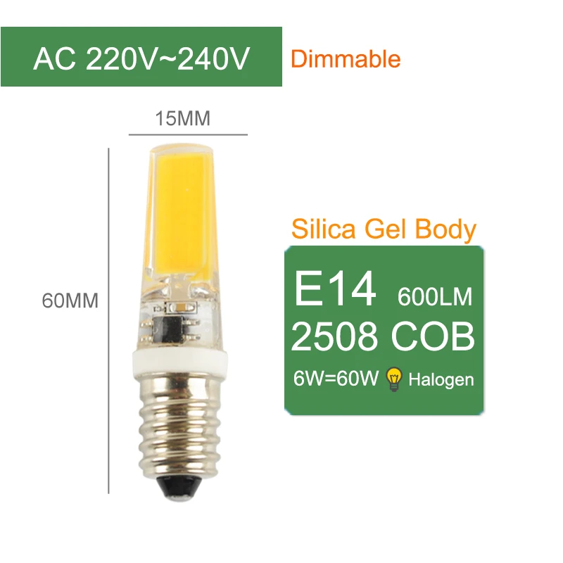 Kaguyahime 10 шт. светодиодный E14 220 В лампа с регулируемой яркостью керамическая для зерен светодиодный лампочка E14 5 Вт 6 Вт 7 Вт 9 Вт украшение свечей люстра Ampoule Bombillas - Испускаемый цвет: 6W COB Dimmable