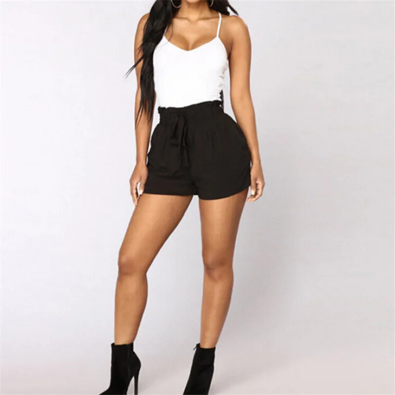 

Women Hot Sale Summer Solid Color Shorts Ladies Casual Loose Shorts Bow Beach High Waist Short Trousers Pure Color Short Trouser