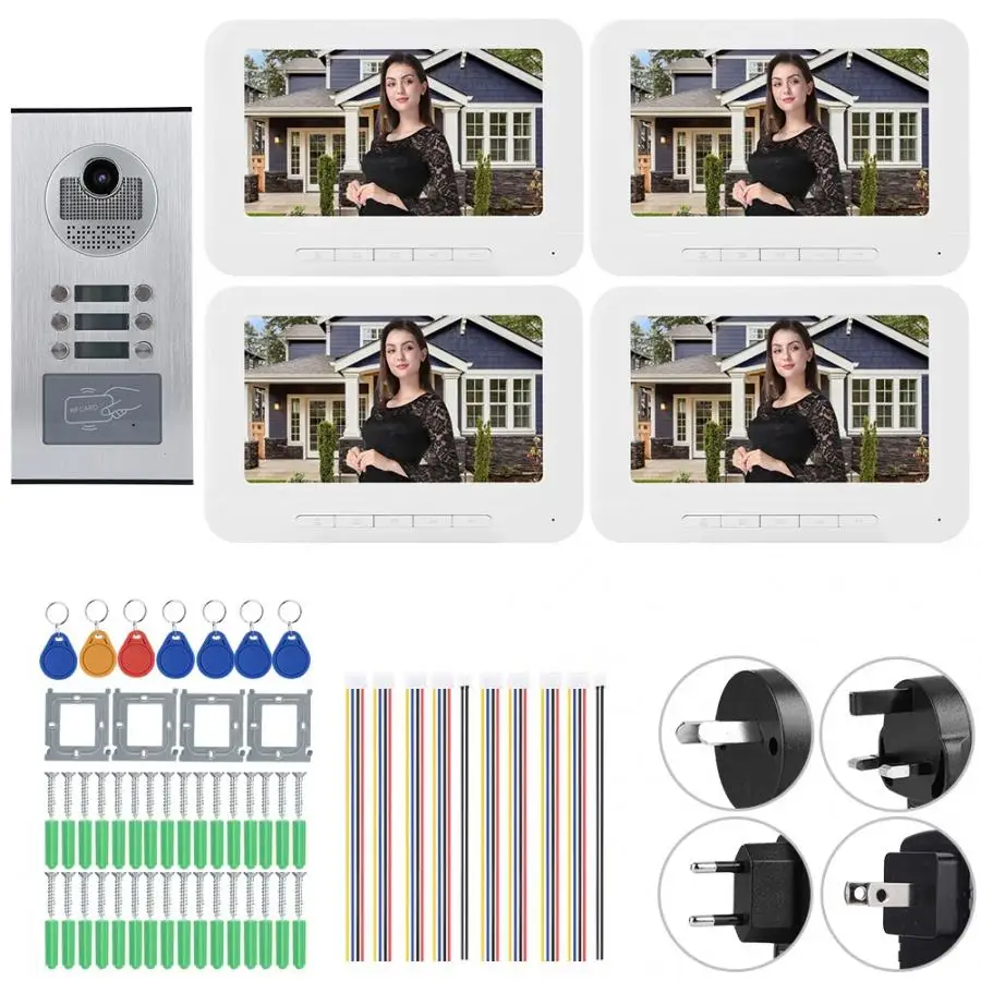 

4 Apartments 7 inches 1000TVL HD Video Door Phone Intercom Monitor Doorbell IR-CUT Camera