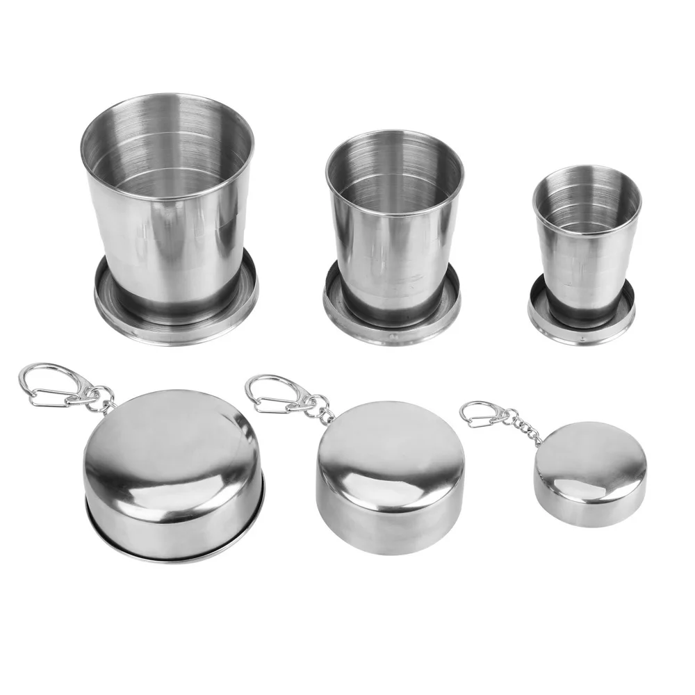 NICEYARD Stainless Steel Folding Cup Portable For Outdoor Travel Retractable Telescopic Collapsible Cups With Keychain