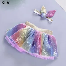 Праздничный костюм балетная юбка-пачка принцессы из тюля с блестками радужной расцветки с милым Кроликом, бантик-ушки, повязка на голову для детей от 0 до 8 лет