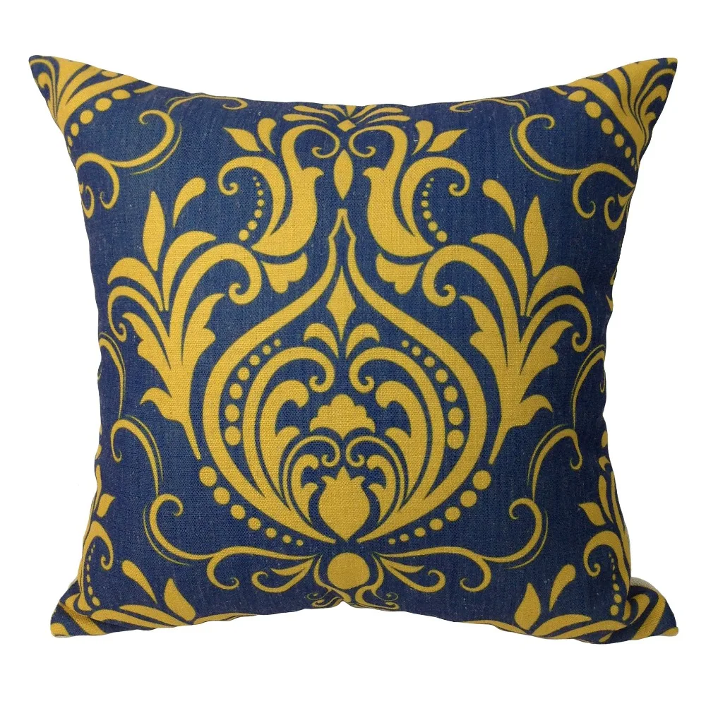 Buy Vintage Linen Polyester Digital Printed Blue Gold