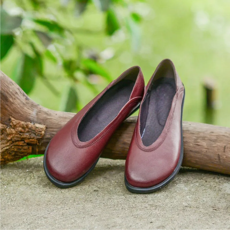 Couche Simple Confort Nouveau Main Printemps Loisirs Femmes Chaussures Faits En Rétro De apricot La Coffee Produits Été vin Peau Supérieure Cuir Rouge Et Vache À FxqxawR
