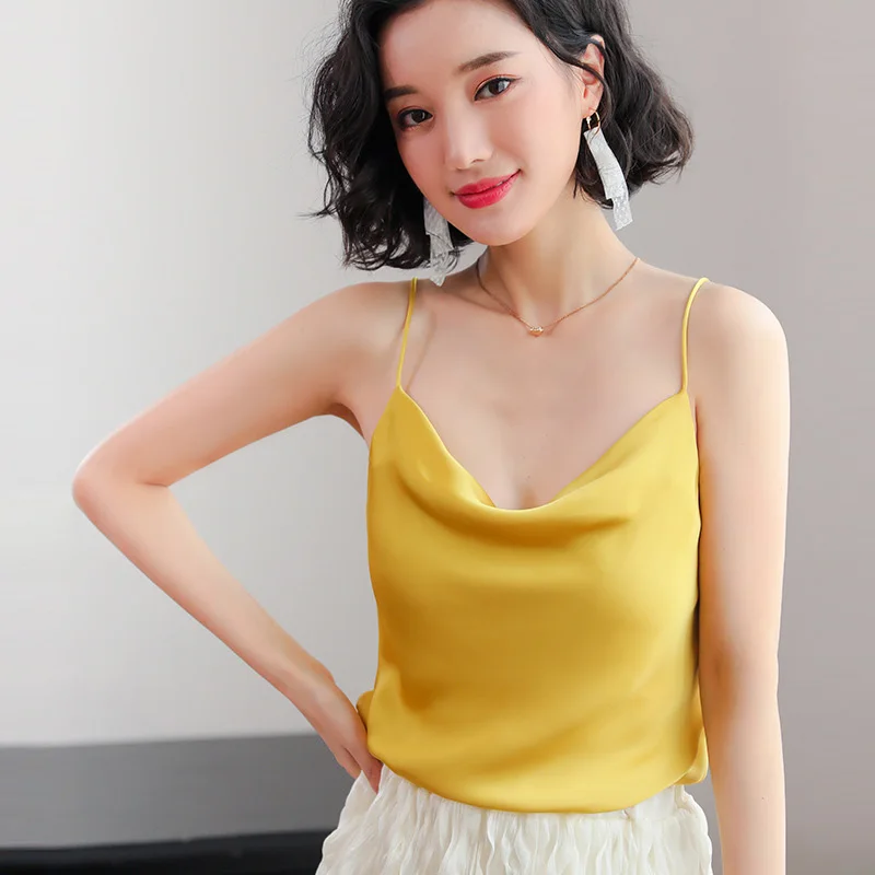 

Women Cami Satin Sleeveless Spaghetti Strap Top Casual Tank Tops Women Summer Camisoles Streetwear Top Women