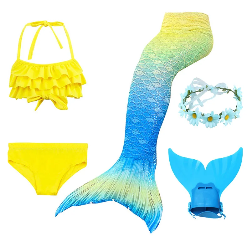 Купальник с хвостом Русалочки для девочек; костюм для костюмированной вечеринки с монофином; Модный комплект бикини; детский купальник с хвостом русалки; пляжный купальный костюм