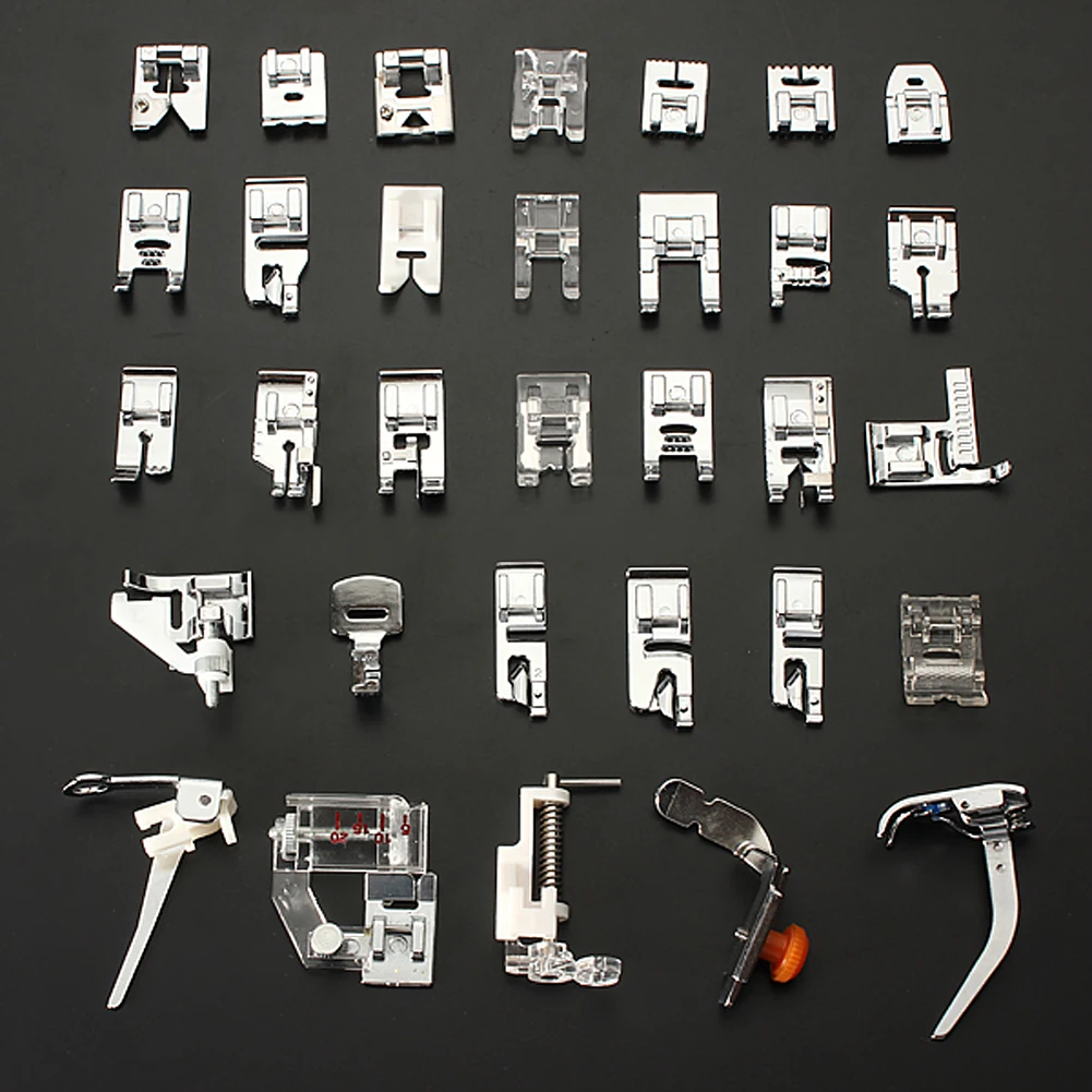 

32 Pcs Domestic Sewing Machine Braiding Blind Stitch Darning Presser Foot Feet Kit Set Snap On For Brother Singer With Box TH4