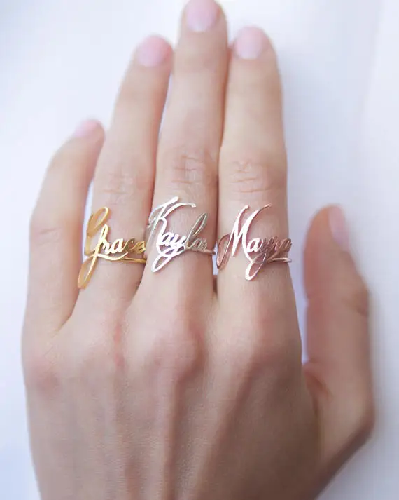 Dainty Name Rings For Women Personalized Custom Jewelry Stainless Steel Customized Cursive Nameplate Ring Handmade Gifts Anillo