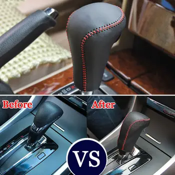 

Black Leather Red Thread Gear Shift Knob Cover Shell Trim For Honda Accord 2008 2009 2010 2011 2012 Accessories Car Styling