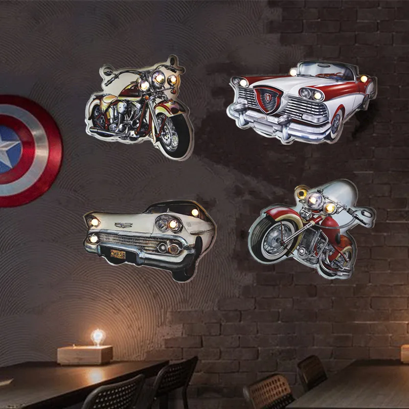 

Industrial wind retro motorcycle car 3D stereo modeling LED lights home decoration accessories bar coffee garden decoration