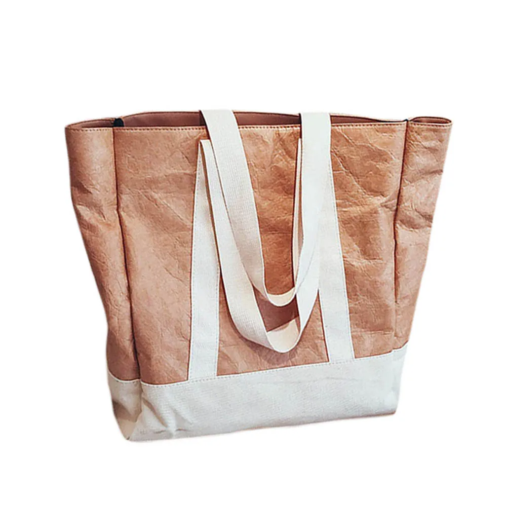 Fashion Large Causal Tote Bag Kraft Paper Handbag Solid Waterproof