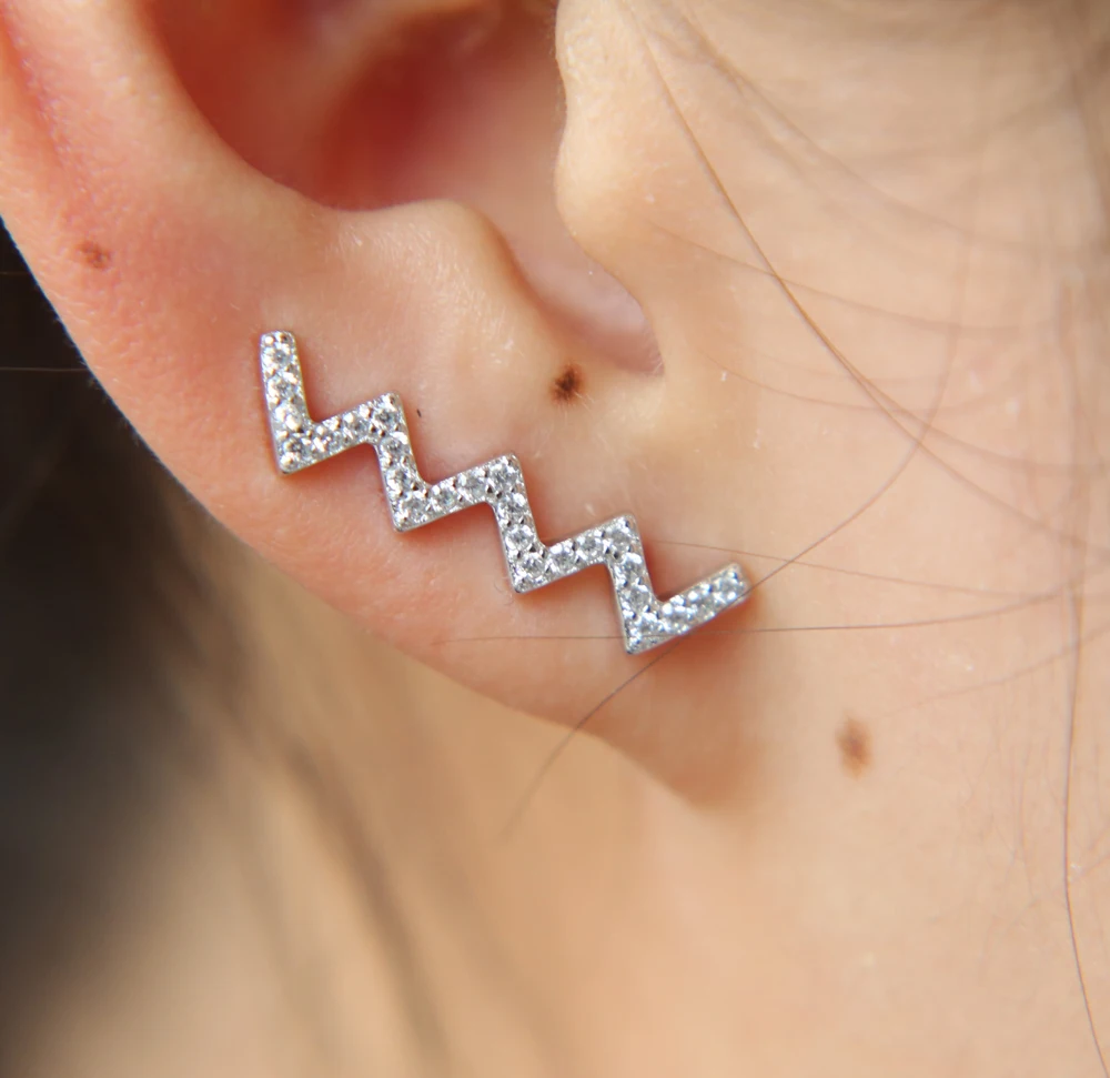 silver 3 color ear cuff earrings for women bijoux beautiful long wire stud earrings fashion jewelry 925 sterling silver