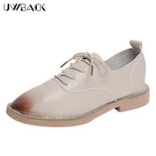 Uwback 2017 New Spring Brogue Shoes Women Mixed Color Lace-Up Casual Shoes Mujer Round Toe Soft Leather Cow Muscle Shoes XJ187