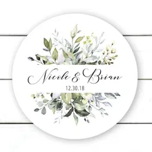 100 штук, 3-7 см, персонализированные на заказ, свадебные наклейки, коробки для подарков конфет этикетки, зеленые листья