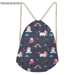 TWOHEARTSGIRL милые с единорогом Для женщин Drawstring сумка бренд высокое качество женские Kawaii рюкзак на шнурке девушки пляж рюкзаки